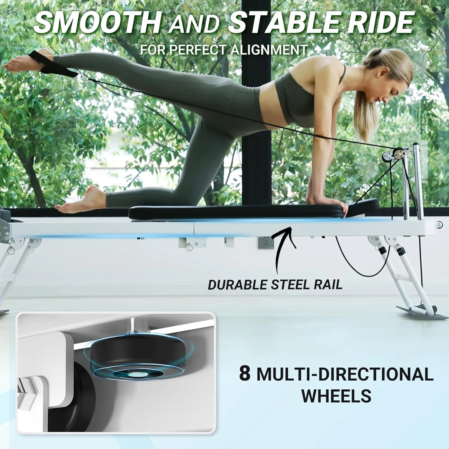 Syedee Foldable Pilates Reformer, Pilates Machine for Home Use, with Dual Resistance- Springs and Cords, Pilates Equipment for Home Workouts with Jump Board, up to 400 LBS