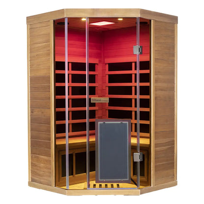 Wizzisaunas S07 2–3 Person Corner Full Spectrum Near Zero EMF Indoor Infrared Sauna with Red Light Therapy
