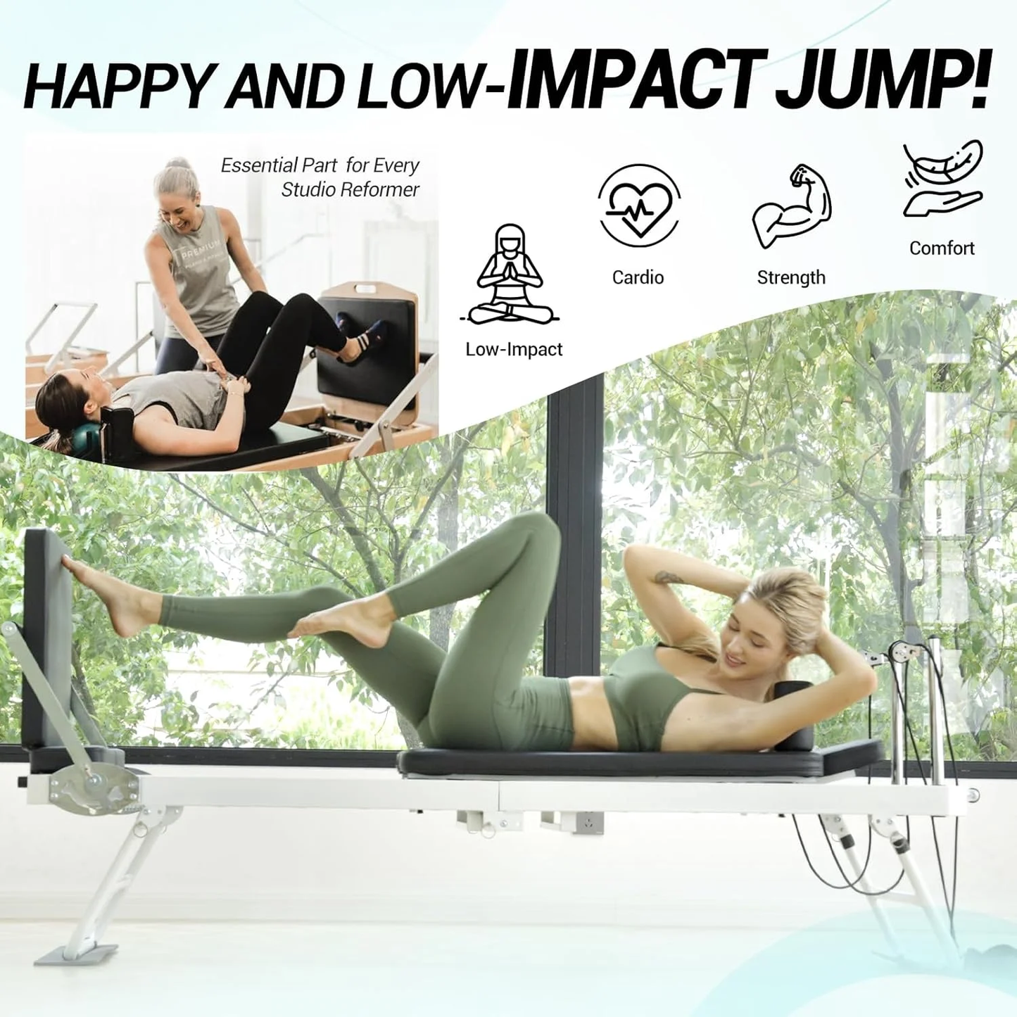 Syedee Foldable Pilates Reformer, Pilates Machine for Home Use, with Dual Resistance- Springs and Cords, Pilates Equipment for Home Workouts with Jump Board, up to 400 LBS
