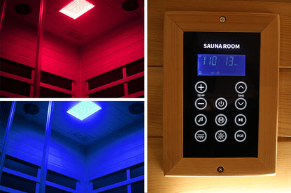 Wizzisaunas S07 2–3 Person Corner Full Spectrum Near Zero EMF Indoor Infrared Sauna with Red Light Therapy