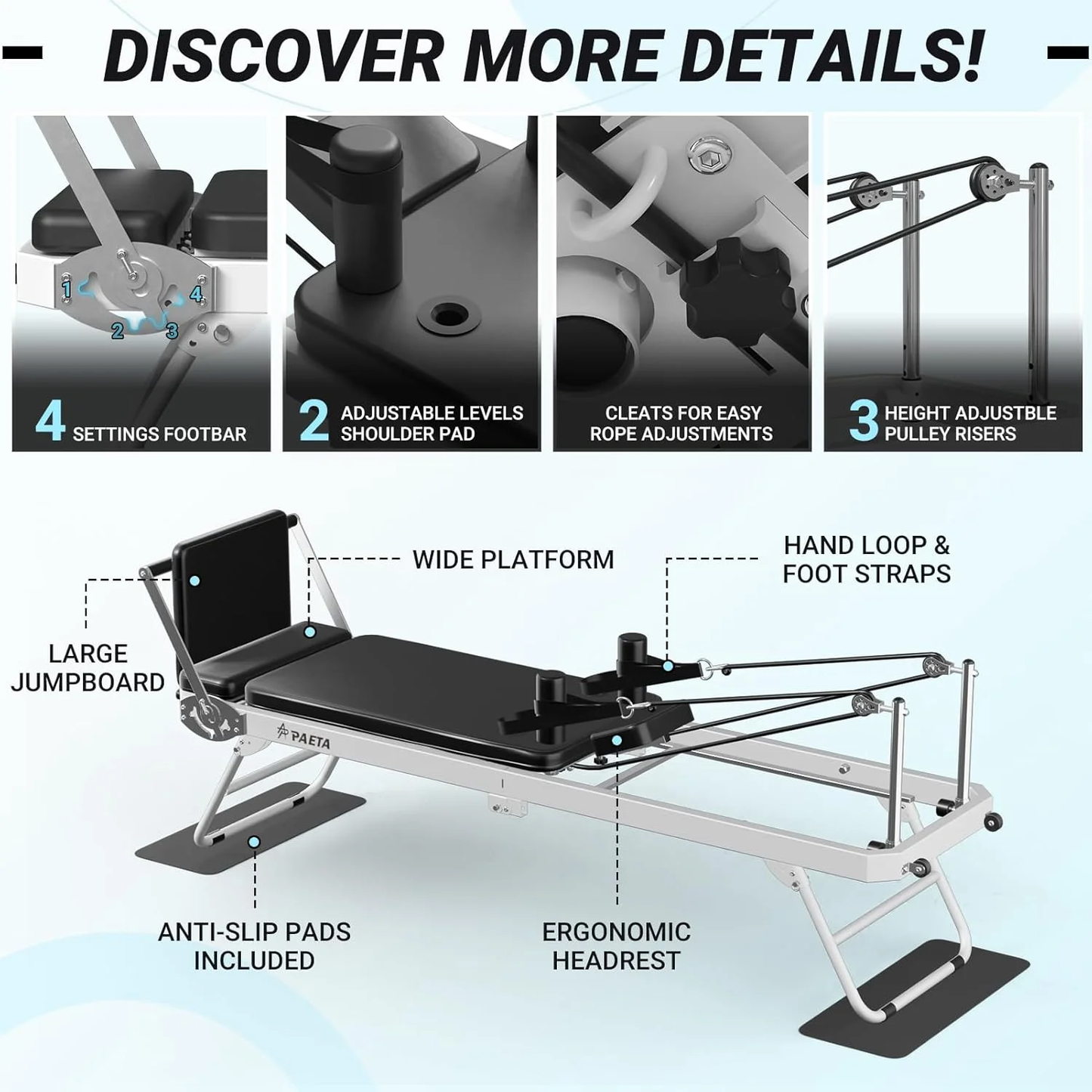 Syedee Foldable Pilates Reformer, Pilates Machine for Home Use, with Dual Resistance- Springs and Cords, Pilates Equipment for Home Workouts with Jump Board, up to 400 LBS