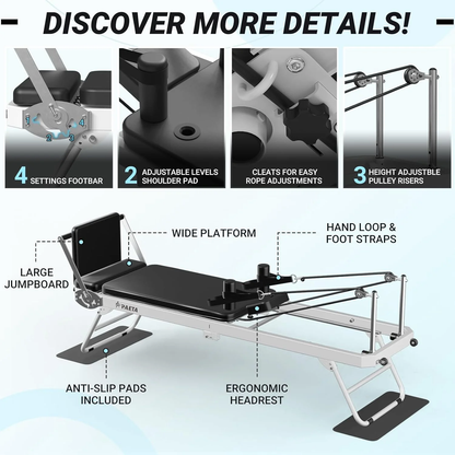 Syedee Foldable Pilates Reformer, Pilates Machine for Home Use, with Dual Resistance- Springs and Cords, Pilates Equipment for Home Workouts with Jump Board, up to 400 LBS
