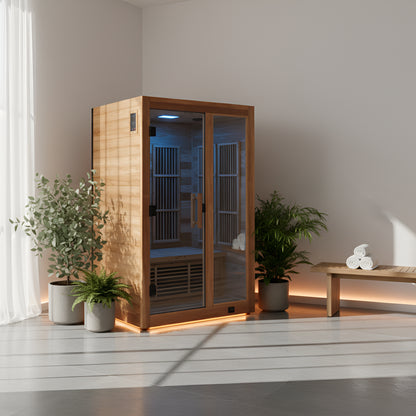 Rylan 2-Person Cedar Wood Indoor Infrared Sauna with Red Light Therapy and Chromotherapy