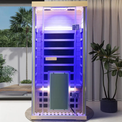 Wizzisaunas S01 1-Person Full Spectrum Near Zero EMF Indoor Infrared Sauna with Red Light Therapy