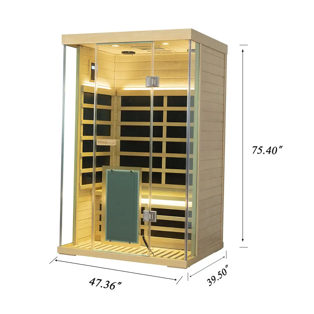 Wizzisaunas S02 2-Person Full Spectrum Near Zero EMF Indoor Infrared Sauna with Red Light Therapy