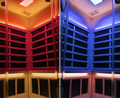 Wizzisaunas S07 2–3 Person Corner Full Spectrum Near Zero EMF Indoor Infrared Sauna with Red Light Therapy