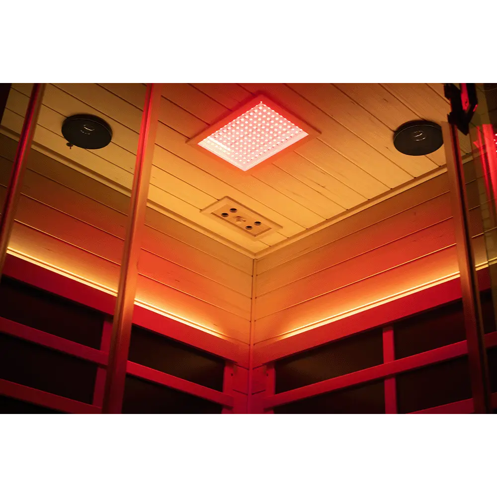 Wizzisaunas S07 2–3 Person Corner Full Spectrum Near Zero EMF Indoor Infrared Sauna with Red Light Therapy