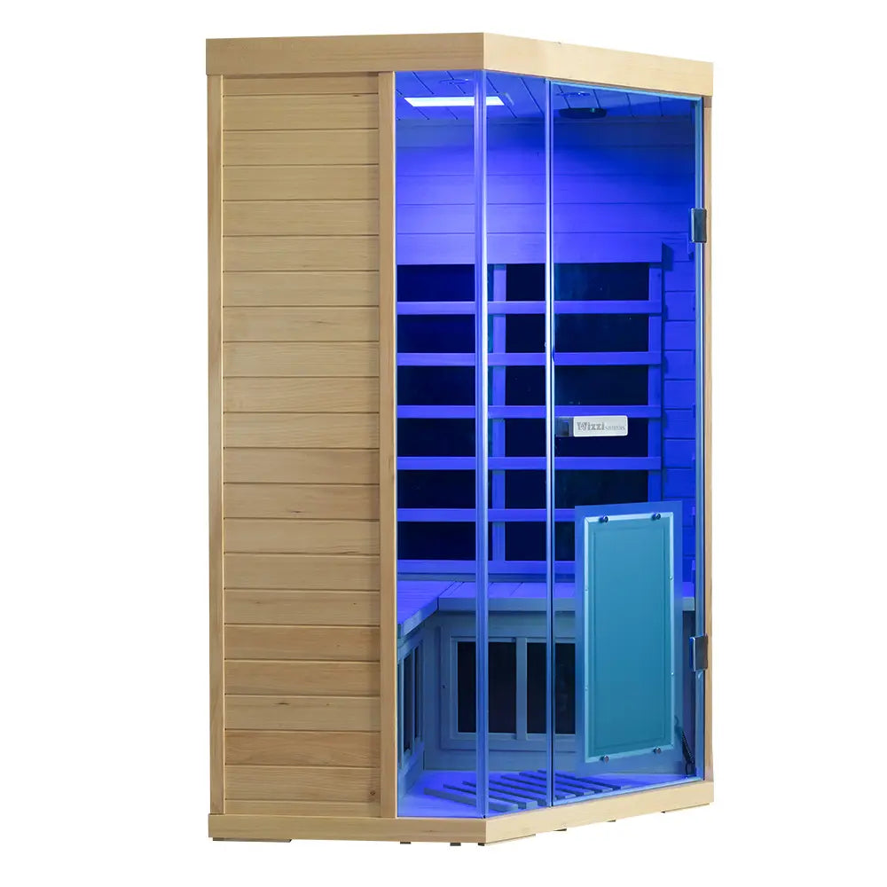 Wizzisaunas S07 2–3 Person Corner Full Spectrum Near Zero EMF Indoor Infrared Sauna with Red Light Therapy