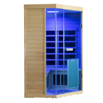 Wizzisaunas S07 2–3 Person Corner Full Spectrum Near Zero EMF Indoor Infrared Sauna with Red Light Therapy